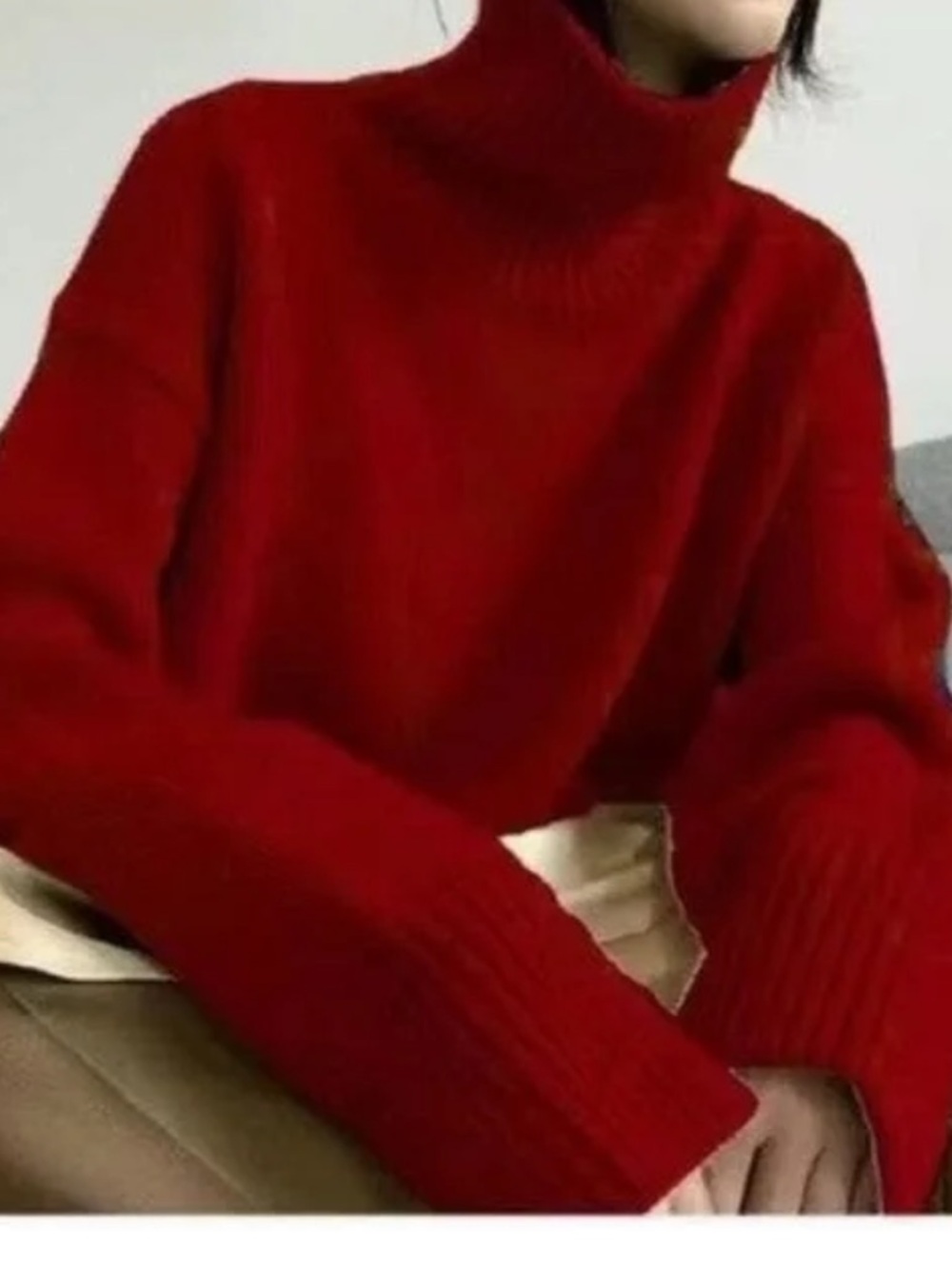 Red Turtleneck Women's Cashmere Sweater - Classic Knit